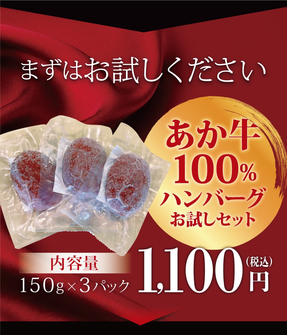 まずは業務用あか牛ハンバーグステーキお試しセットをお試しください