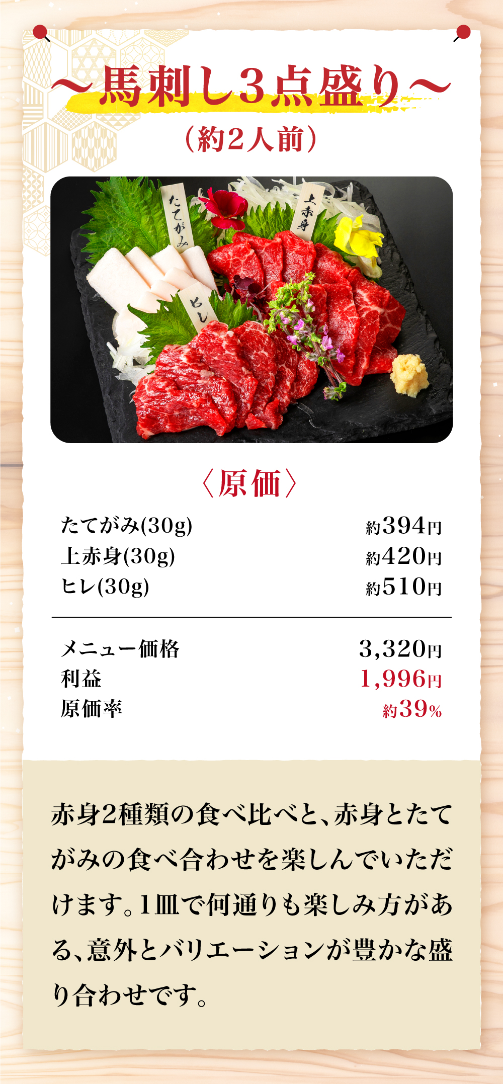 馬刺し3点盛り